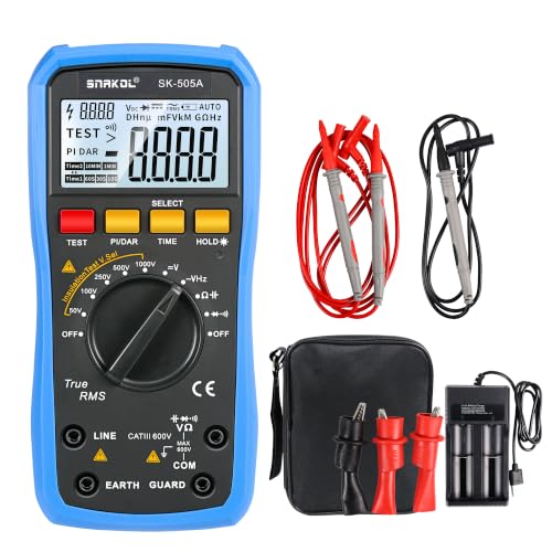 SNAKOL Digital Ground Resistance Tester, True RMS Earth Meter AC/DC Voltage Multimeter Backlight LCD Data Hold Rechargeable Full Test Kit for Electrician Ground Lightning Test