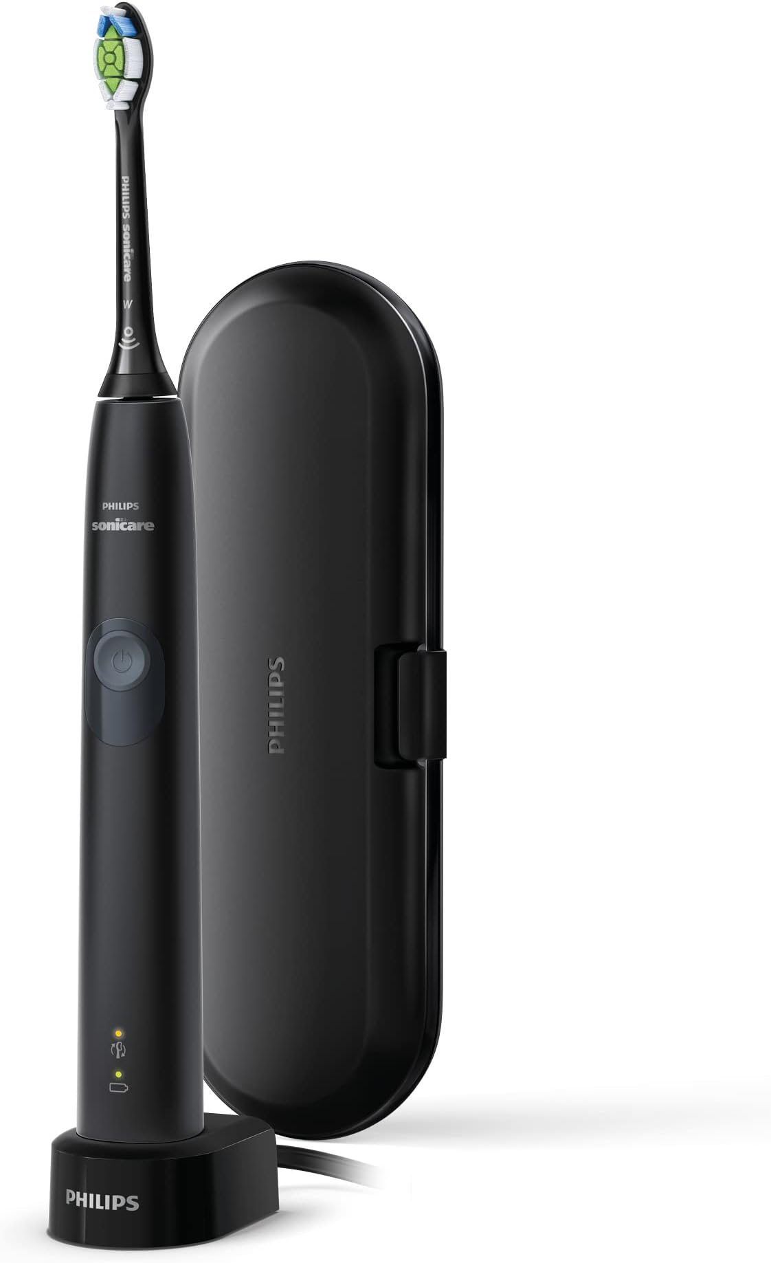 Sonicare ProtectiveClean 4300 - Sonic Electric Toothbrush with W2 Optimal White Toothbrush Head, Travel Case and Charger, in Black (Model HX6800/87)