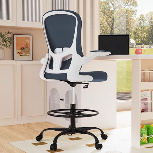 Drafting Chair, Tall Office Chair with Flip-up Armrests Executive Ergonomic Computer Standing Desk Chair, Office Drafting Chair with Lumbar Support an