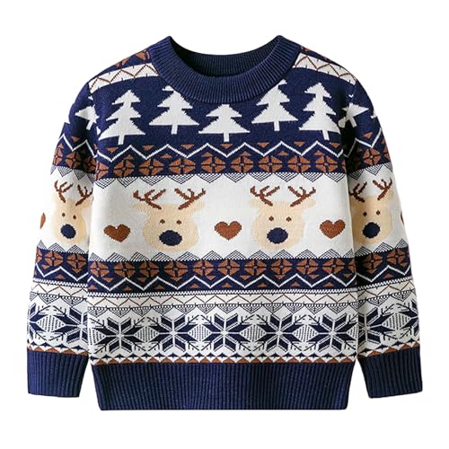 Baby Boys Girls Knit Sweater Christmas Long Sleeve Reindeer Snowflakes Pullover Tops Winter Warm Sweaters