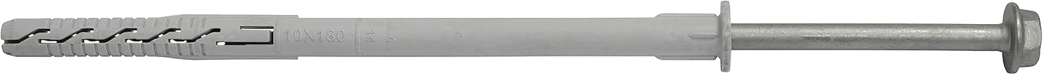 AERZETIX - C67141 - Set of 10 Plastic Dowels Diameter 10 x 180 mm with Flange + 10 Screws Diameter 7 x 190 mm Self-Tapping Flange with Hex Head Star Drive TX40 - Concrete Brick Drilling Fixing