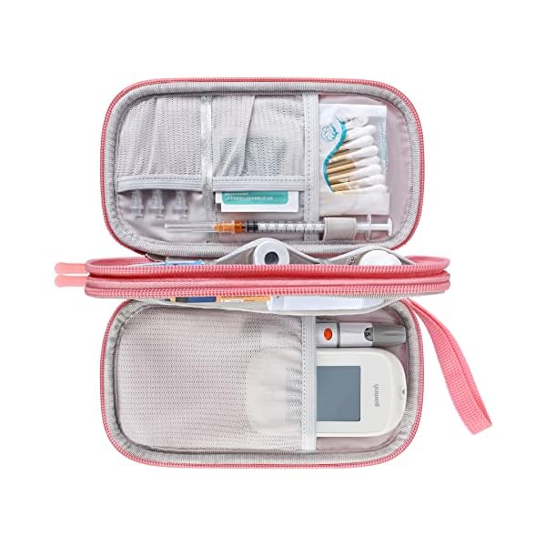 Elonbo Diabetic Supplies Storage Bag, Portable Glucose Meter Carrying Case, Insulin Pen and Medication Travel Case for Glucose Meters, Insulin Pen, Test Strips, Lancets, Syringe, Small Ice Pack, Pink