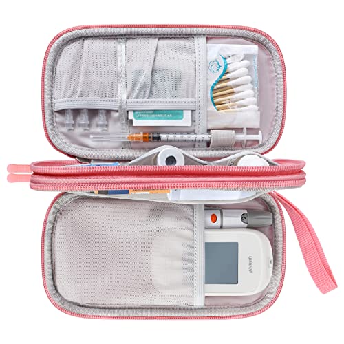 Image of Elonbo Diabetic Supplies Storage Bag, Portable Glucose Meter Carrying Case, Insulin Pen and Medication Travel Case for Glucose Meters, Insulin Pen, Test Strips, Lancets, Syringe, Small Ice Pack, Pink