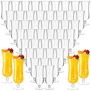 Norme 48 Pack Hurricane Glass Plastic Bulk 15 oz Break Resistant Pina Colada Cocktail Glasses Reusable Clear Tulip Drinking Cups for Pina Coladas Cocktails Beer Wine Juice Water