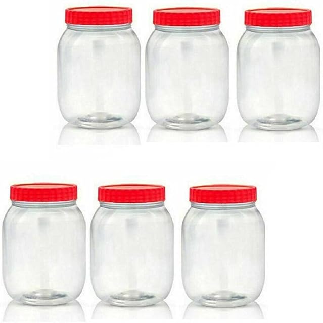 6 x 750ml Round clear Plastic Storage Jar with screw top lids, airtight BPA free food storage containers for kitchen, Hardware Storage, canisters