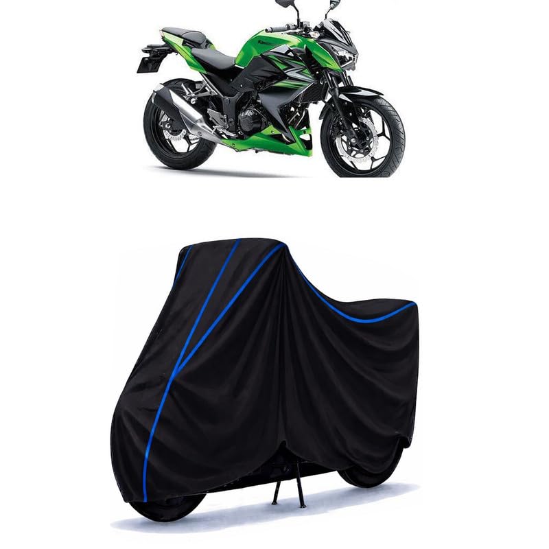 Image of Z250 Bike Cover Water Resistant Universal Motorcycle Rain | Heavy Duty UV Protection, Dust, Scratch Indoor Outdoor All Weather with Black Blue Piping Elastic