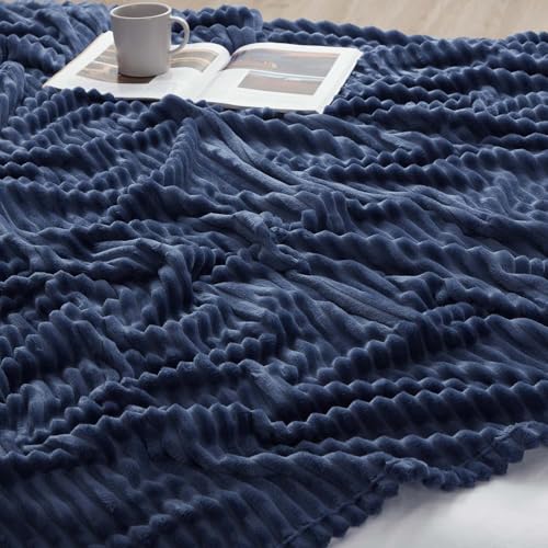 Image of Nestl Blue Throw Blanket for Couch - Cozy Warm Fuzzy Blankets for Women, Set of 2 Small Fleece Throws for Girls - Navy Blue, 50 x 60 Inches
