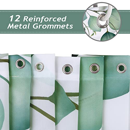 Product Details: Material: Polyester Fabric Size: 180 x 180 cm Pattern: Eucalyptus Leaves What’s Included: One Shower Curtain and 12 Plastic Hooks Product Features: Design: The eucalyptus leaves shower curtain pattern is vivid and durable - Image 4