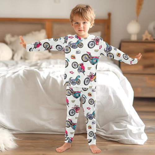 Pigsaly Pajama Set 2 Piece Colorful Motorcycles Racing Car Vintage Motorcycle Pajama Sets Long Sleeve Pjs Sleepwear 3T 5