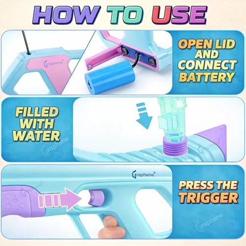 Image of GRAPHENE Electric Holi Pichkari Water Gun with 2 Rechargeable Battery High-Pressure Rapid Fire Water Blaster 30 Feet Long Range Holi Swimming Pool Parties Beach Kids Boys Girls Adults (Blue &Pink)