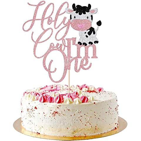 AROKIPPRY Cake Topper, 1st Birthday Cow Theme, Handmade Paper Decoration, 6.2x6.8 inches, Rose Gold, for Children Boys Girls, Birthday Party Supplies Cover