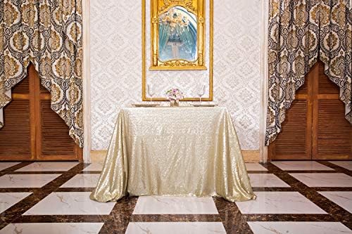 PartyDelight 50"X50" Square Matte Gold Sequin Tablecloth for Wedding, Party, Christmas Decorations