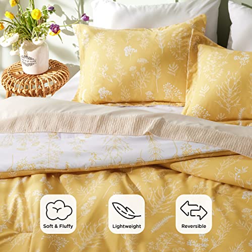 Image of Bedsure Full Comforter Set - Glod Bed Set, 3 Pieces Cute Floral Bedding, 1 Soft Reversible Botanical Flowers Comforter and 2 Pillow Shams
