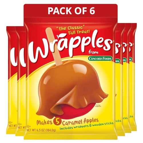 Concord Foods Wrapples Caramel Apple Wraps, Easy Caramel Treats at Home - Includes Wraps and Sticks for Delicious Apples! 6.5 oz (Pack of 6)