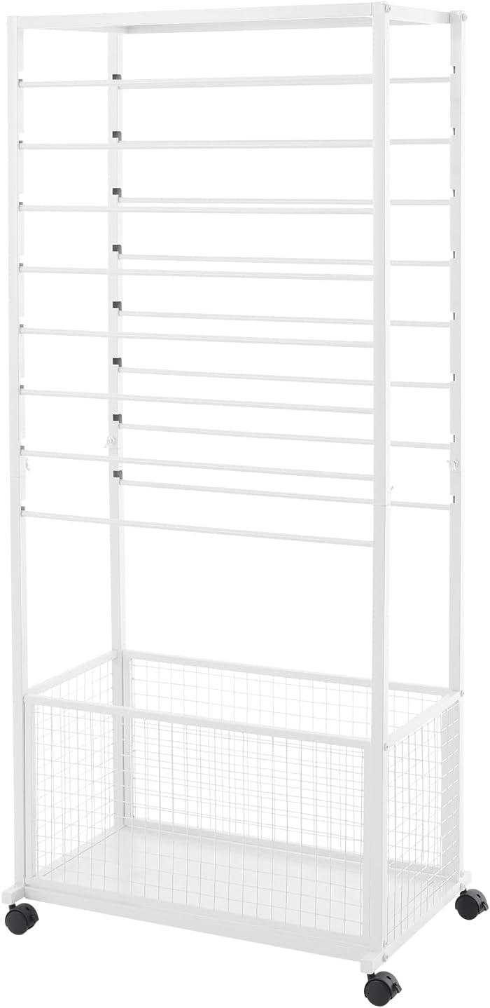 16-Tier Ribbon Holder Organizer Rack on Wheels, Double-Sided Ribbon Display Stand, Large Capacity Flower Wrapping Storage Stand for Craft Room, Gift Wrapping 26.38 * 12.6 * 59.06"