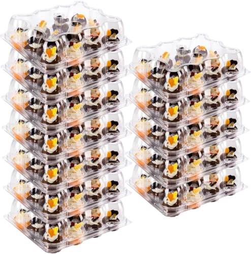 NPLUX 12 Count Mini Cupcake Containers 20 Pack Cupcake Holder with Detachable Tall Dome Lids Mini Plastic Stackable Cupcake Boxes for 240 Cupcakes, BPA Free by NPLUX - Used condition - CA$26.00