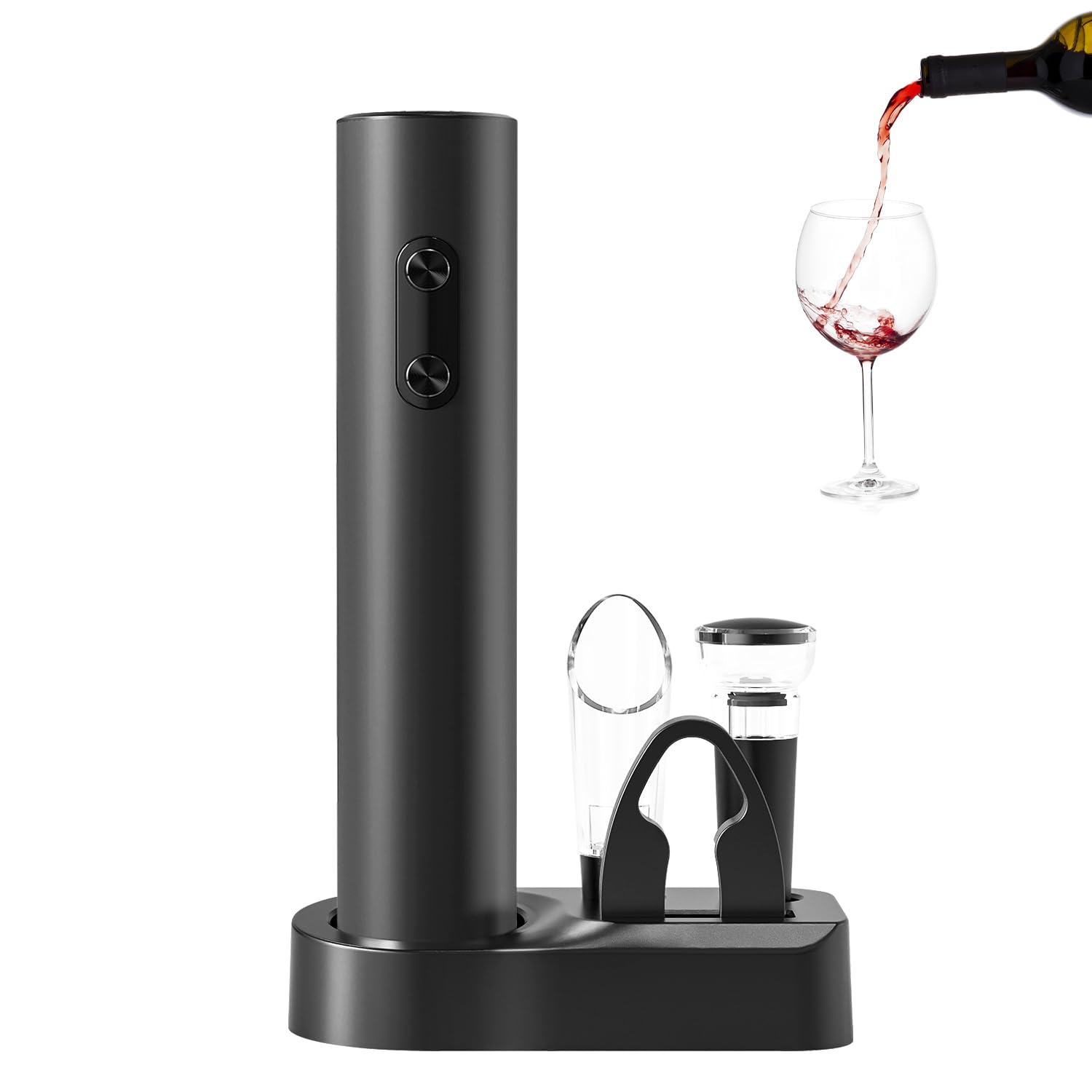 Electric Wine Opener, Battery Operated Wine Bottle Corkscrew Opener, Lightweight for Travel, Outdoor, Home Bars, Parties, Hosting and Gatherings (Battery Not Included) - Black (Set)
