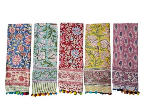 INDIANHANDICRAFTS 5 Pc Mix Lot Indian Cotton Scarves, Women Party Wear Hand Block Printed Dabu Print Scarf, Size 22x72 Inch2