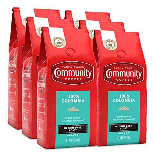 Image of Community Coffee 100% Colombia 72 Ounce, Medium Dark Roast Ground Coffee, 12 Ounce (Pack of 6)