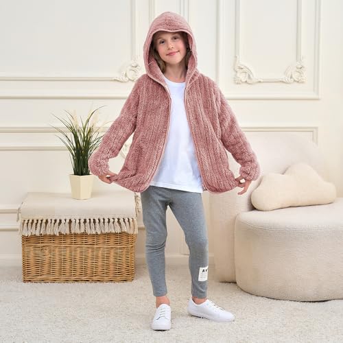 Girls Fleece Jackets Boys Sherpa Hoodies Light Tops Full Zip Up Kids Sweatshirts Size 3-12 Years4