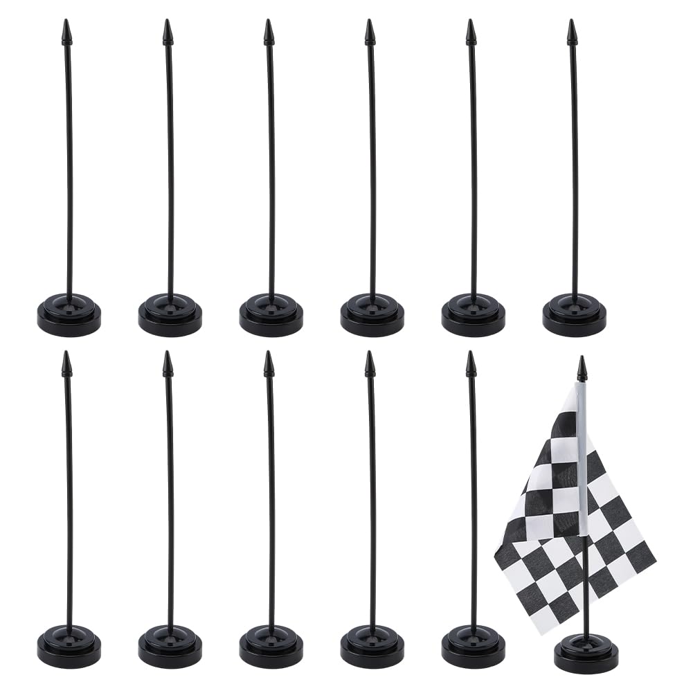 FINGERINSPIRE 12Sets Black Miniature Flag Stands 30cm 1 Hole Flat Round Black Base Desk Flag Holder Plastic Flags Display Basement for Display Almost All Small Mini Flags Home Office Desktop Decor