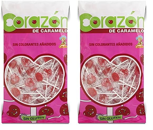 Caramelos Cerdán - Piruletas Mini Corazón Sabor Cereza | Bolsa de 150 Unidades | Caramelo Duro con Palo sin Gluten ni Alérgenos | Ideal para Fiestas, Eventos y Cumpleaños (Paquete de 2)