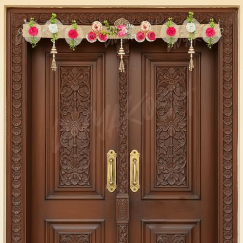 Image of Divyakosh Artificial Flower Toran for Main Door Entrance | 40 Inch | Premium Decorative Toran for Home, Mandir, Entrance | Wedding & Festival Decor - Bandanwar Toran with Artificial Flowers