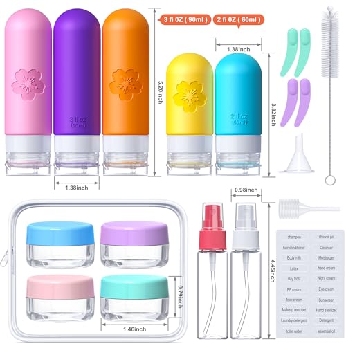 20Pack Travel Bottles for Toiletries, Silicone TSA Approved Travel Size Containers, Travel Essentials Leak Proof Refillable Liquid, Travel Shampoo and Conditioner Bottles2