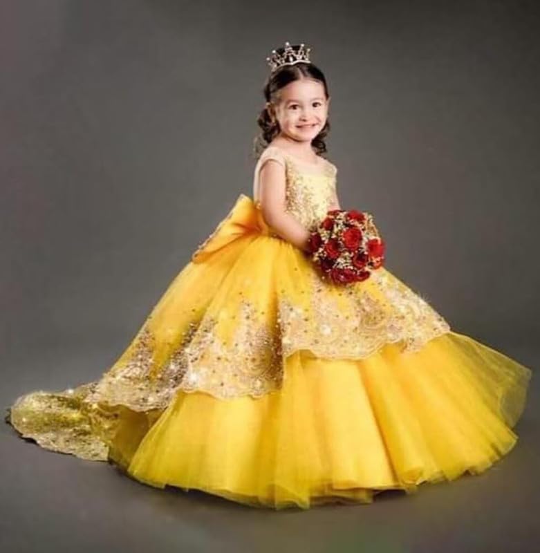 Flower Girl Dresses for Wedding Tulle Birthday Party Gown Toddlers Beaded Lace Princess Frock