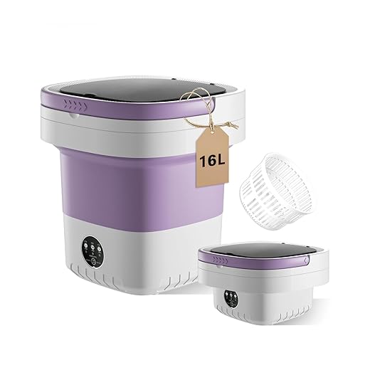 16L Portable Washing Machine, Large Capacity Compact Laundry Machine of Underwear, Baby Clothes, Socks, 3 Cleaning Modes Suitable for Small Clothes, Foldable Design for Hotel, Home,Apartment,Campain ﻿