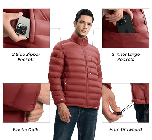 Image of Gopune Men's Lightweight Puffer Jacket Detachable Hooded Water Resistant Puffy Winter Down Jackets for Snow Ski Travel