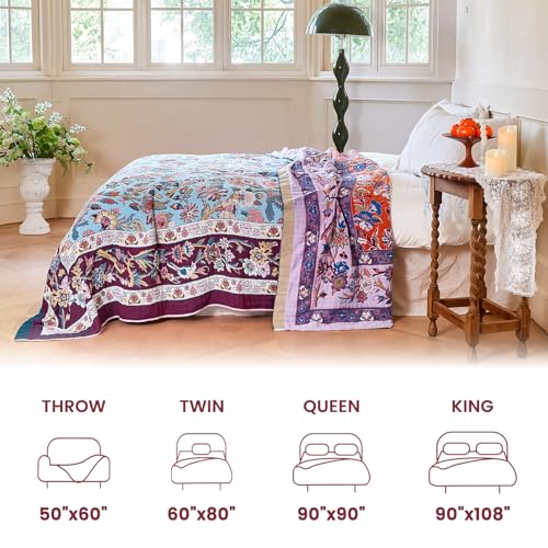 Image of MSGKV Boho Throw Blanket 60 inchx80 inch Fall Cotton Birds Floral Blanket for Bed