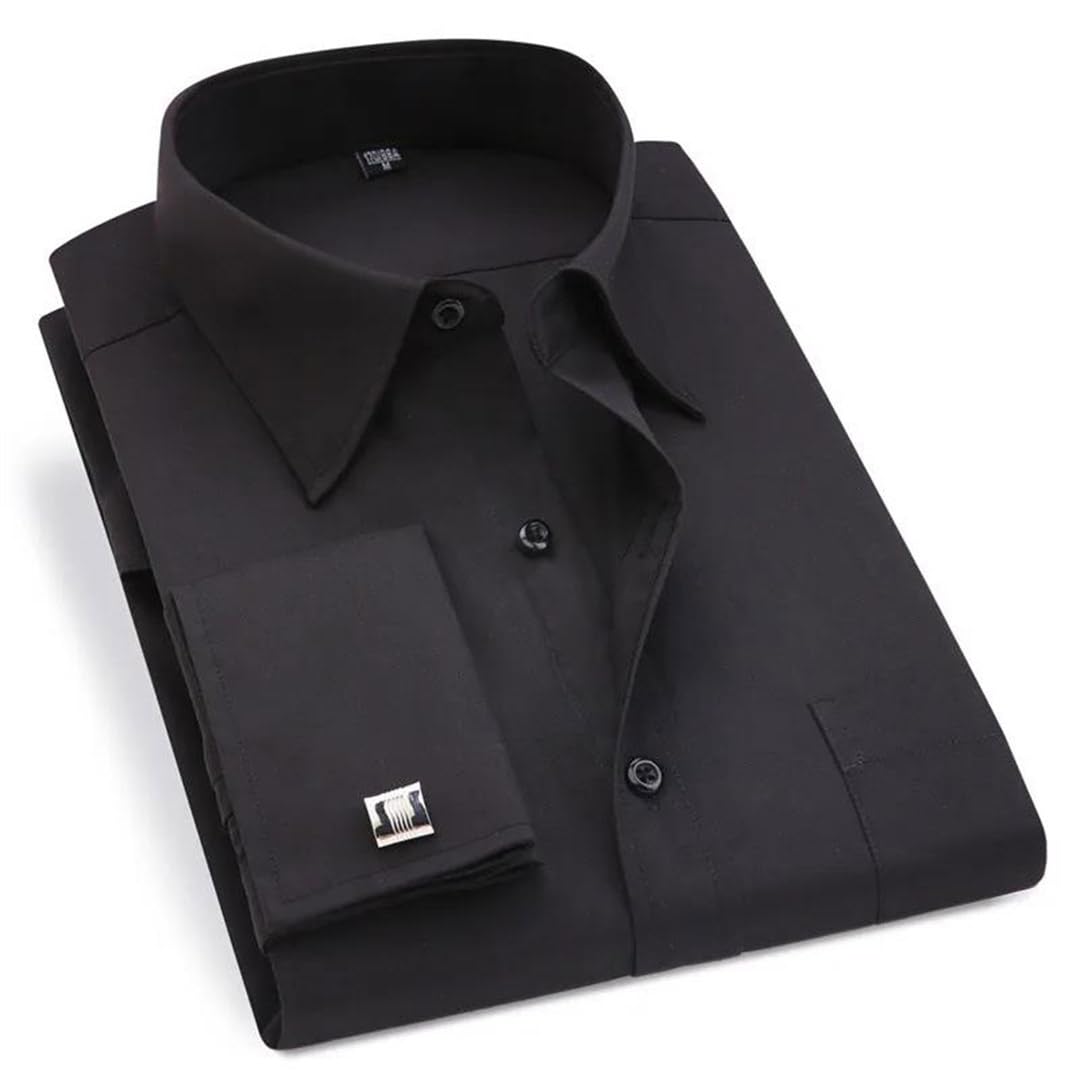 Yeuyyben Nero Francese Gemelli Uomo Business Dress Camicia Manica Lunga Risvolto Uomo Camicia Sociale