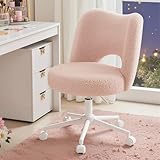 DurayLoly Vanity Chair with Wheels Pink,Cute Vanity Chair with Back,Ultra-Plush Fleece Cute Desk Chair, Small Office Chair Height Adjustable,for Make-up Room,Bedroom