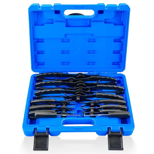NYXOVA 14pcs Snap Ring Plier Set, Straight & Bent Retaining Ring Pliers, Long Reach Snap Ring Plier with Hook & Pick, Retaining Clip and Circlip Removal Tools for 0.038in 0.047in 0.070in 0.090in