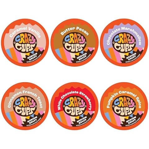 Crazy Cups Flavored Medium Roast Hot or Iced Coffee, Variety Recyclable Pods for Keurig K Cup Brewers, 24 Count Cover