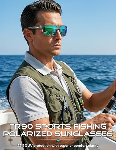 Image of ATTCL Polarized Sunglasses Men for Fishing: UV Protection Lightweight TR90 Sports Wrap Sun Glasses Driving Golf Running