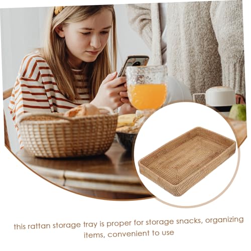 Bandeja rectangular de ratán resistente y decorativa con gran capacidad de carga 5