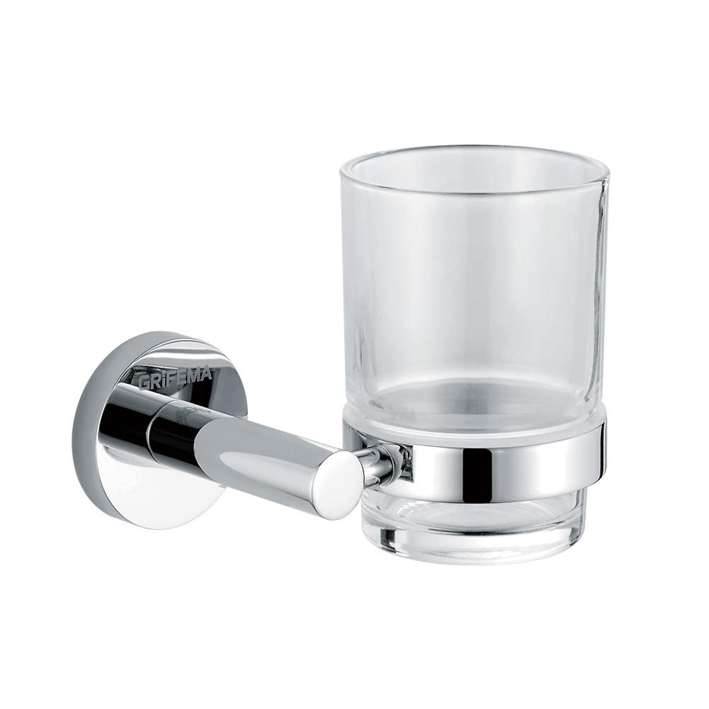 GRIFEMA Ibiza - Portavaso y Vaso de pared, Vaso con soporte, accesorios de baño, Latón, Cromo