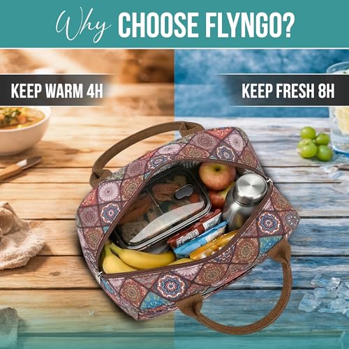 Image of FLYNGO Large Insulated Lunch Bag for Office, School, Women, Men, Tiffin Pouch Bag, Hot & Cold Lunch Box Bags for Boys, and Girls (Brown Mandala)
