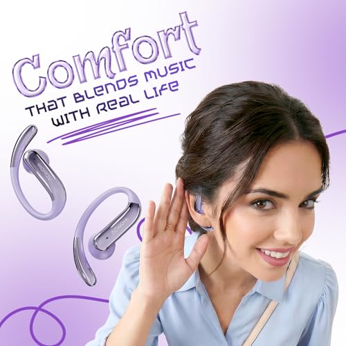 Image of ACwO DwOTS 575 Wireless Open Ear Earbuds, 60H Playtime, ENC Calling, 10mm Drivers, 3 EQ Modes, Fashion Purse Design, IPX5 Water & Sweat Resistant, Bluetooth Earbuds (Iris Purple)