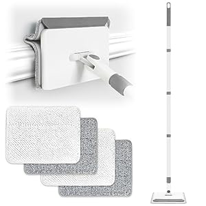 Baseboard Cleaner Tool with Handle, Baseboard Cleaner with Extendable Long Handle, 4 Reusable Cleaning Pads Wall Cleaner for Baseboards Cleaning, Ceiling, Wall, Floor, Shower Bathroom Kitchen