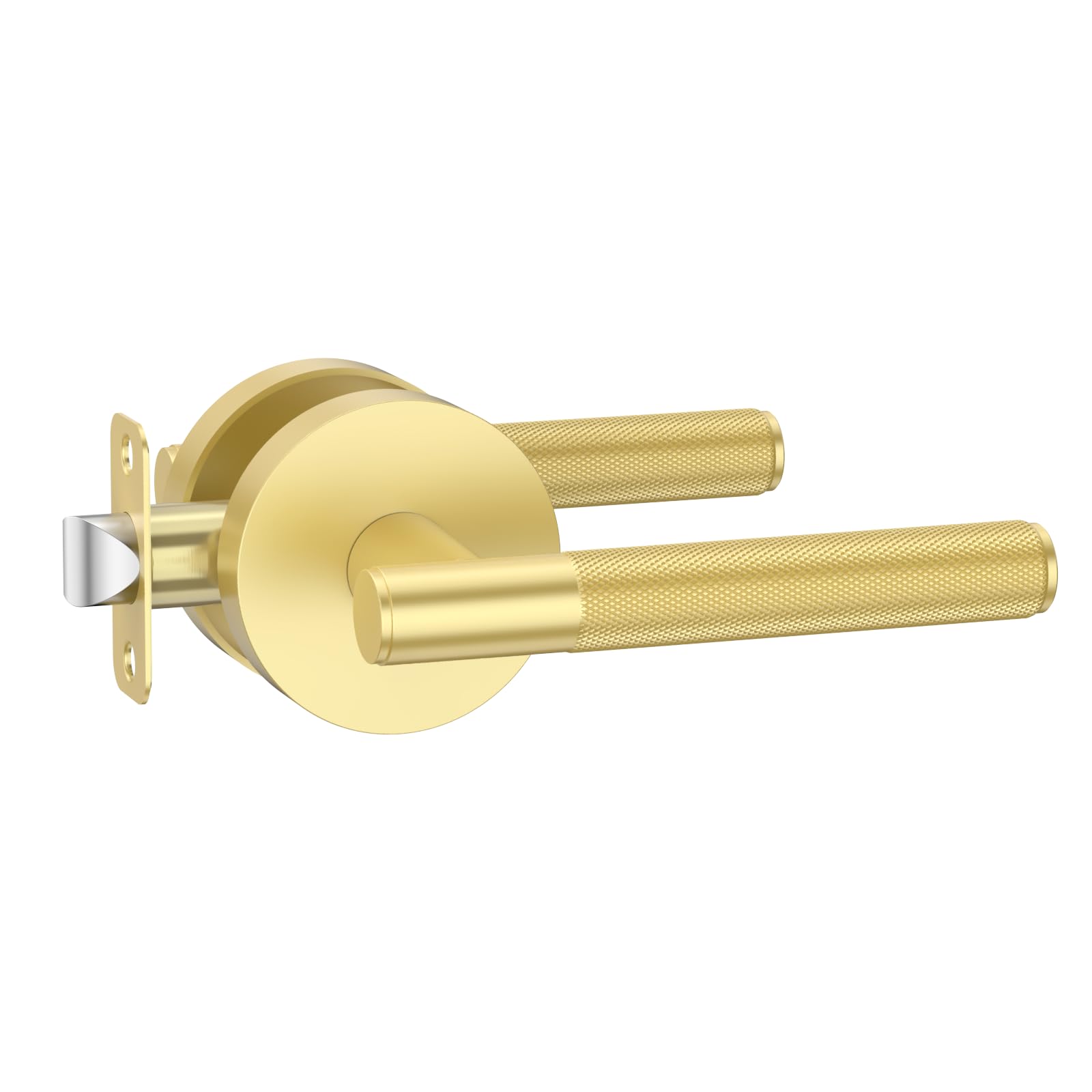 Amerdeco Brushed Gold Privacy Knurled Door Handles, Heavy Duty Interior Bedroom and Bathroom Lever, 1 Pack AM0016