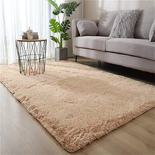 Ouduo Tapis Chambre à Coucher Tapis pour Salon Ultra Doux, Tapis Soyeux Lisse et Anti-dérapant Couleur Unie Moelleux Shaggy Tapis pour Tapis de Décoration Intérieure (Chameau,40 * 60cm) Cover