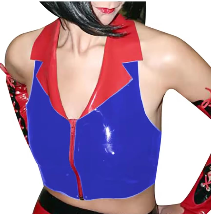 Haut court sans manches à col revers en cuir PVC pour femme Vêtements Patchwork Slim Fit Débardeurs Top Revelry Party personnalisable