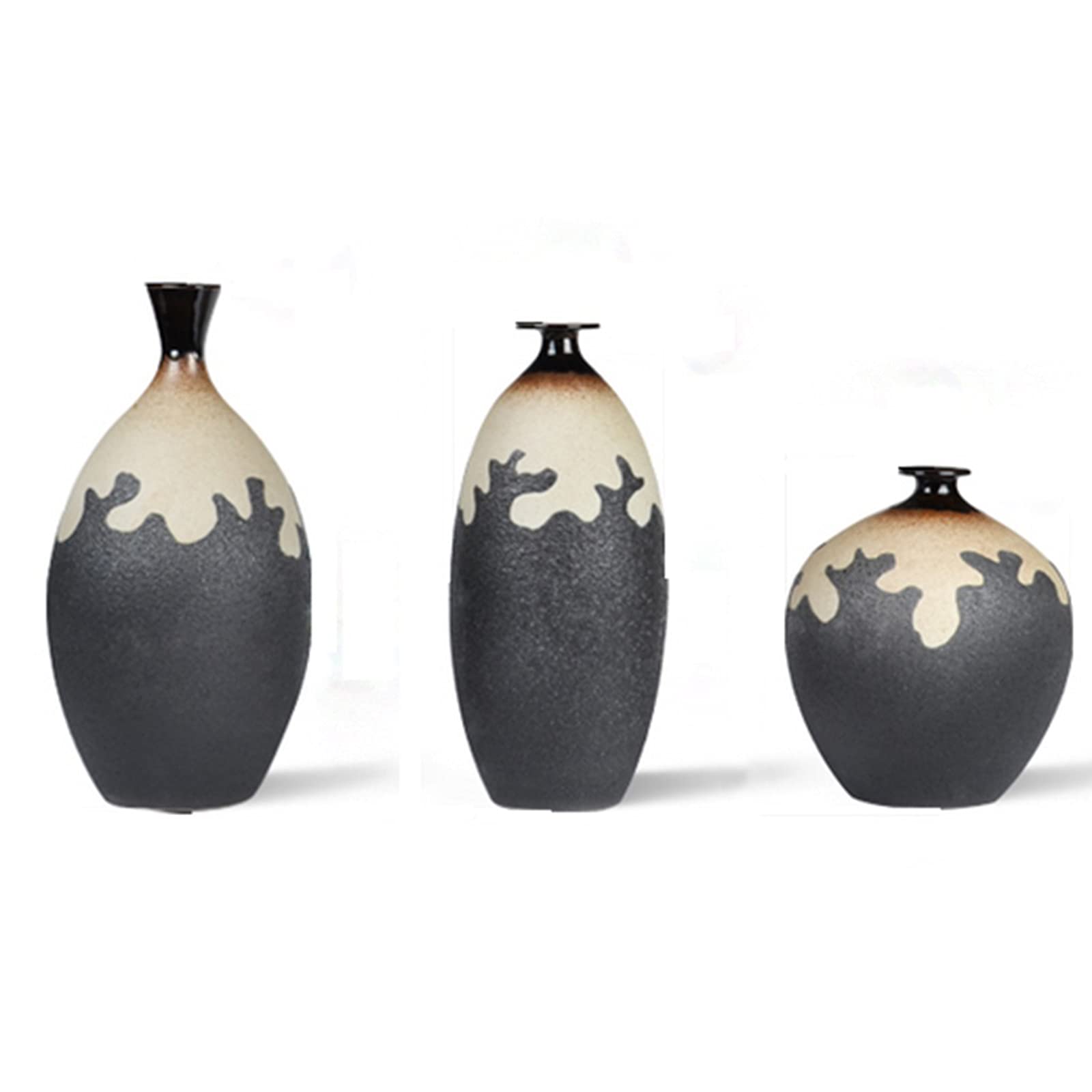 asdchZen Bookcase Decorated Vases, Black Vintage Ceramic Vase Sample Room Tea Room Flower Vase,3