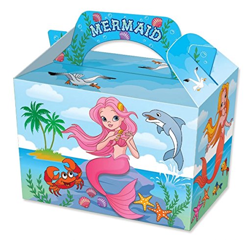 MustBeBonkers Girls Pink Mermaid Birthday Party Boxes - Childrens Fun Picnic Food Meal Box Plate (10 Boxes)