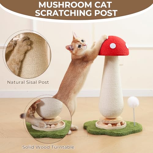 Rascador para gatos estilo seta con juguete y sisal, 21.2 in miniatura 3