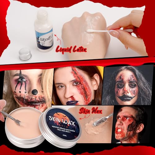 Halloween Special Effect Makeup Kit 6 Colors Fake Blood Face Body Painting, Liquid Latex Sfx Makeup with Skin Wax and Scar Stickers, Multiple Accessories for Vampire Zombie and Fake Scar - Image 5