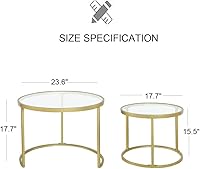 Vista 2 de Juego de 2 mesas de centro anidadas doradas, pequeñas mesas anidables de vidrio para sala de estar, dormitorio, mesa de té decorativa con marco
